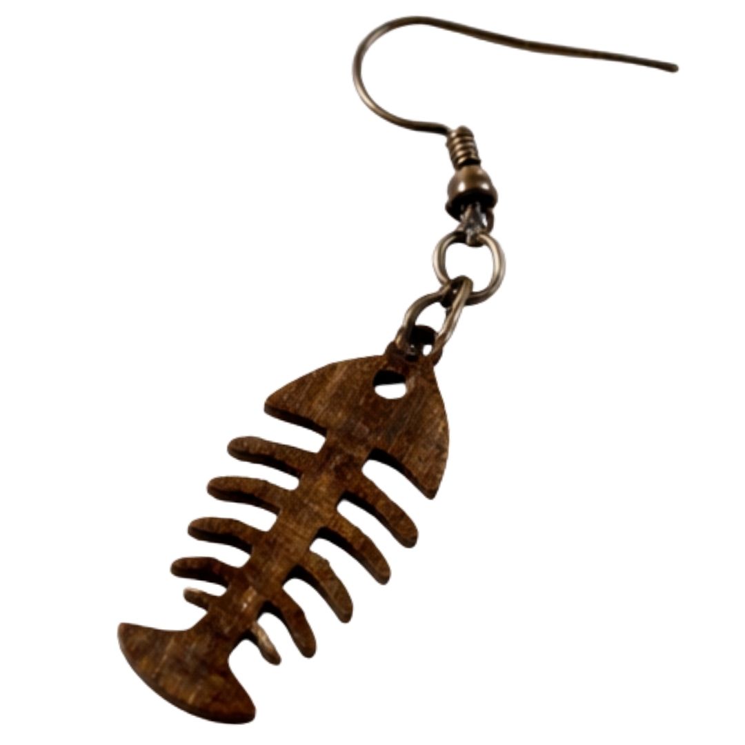Fish Bone Shape Coconut Shell Earrings