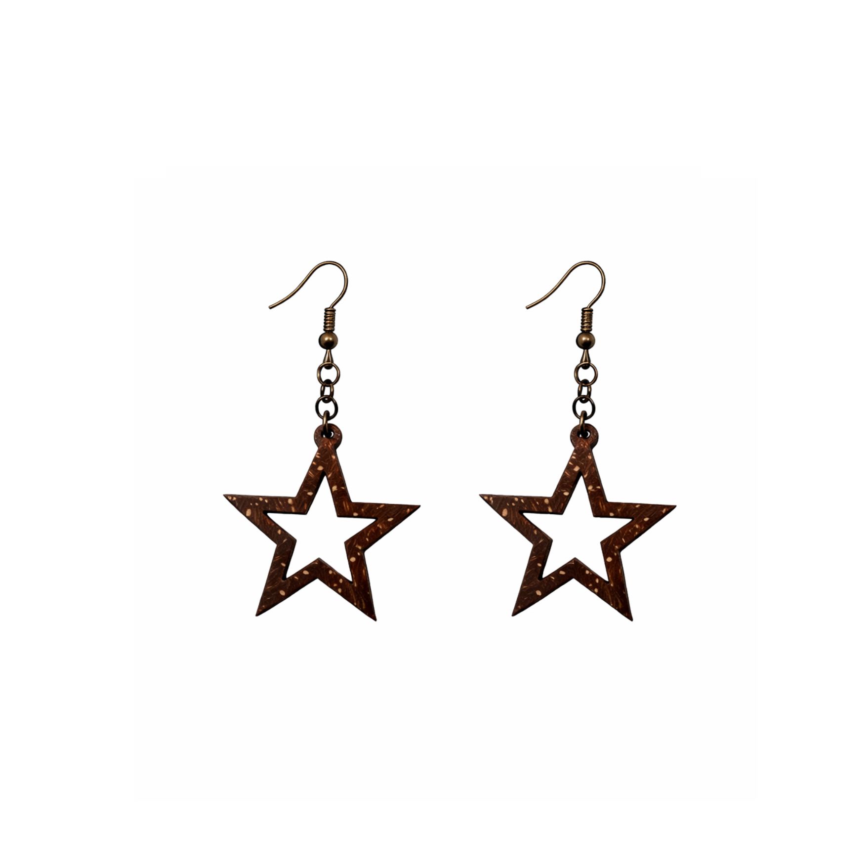 Coconut Shell Star Shape Earrings Natural Handmade Jewelry